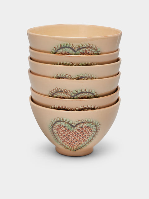 Poterie d’Évires - Hearts Hand-Painted Ceramic Cereal Bowls (Set of 6) -  - ABASK - 