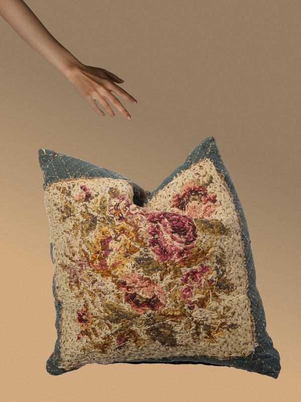 By Walid - 19th-Century Needlepoint Wool, Linen and Cotton Cushion (19.5in/50cm) - Multiple - ABASK