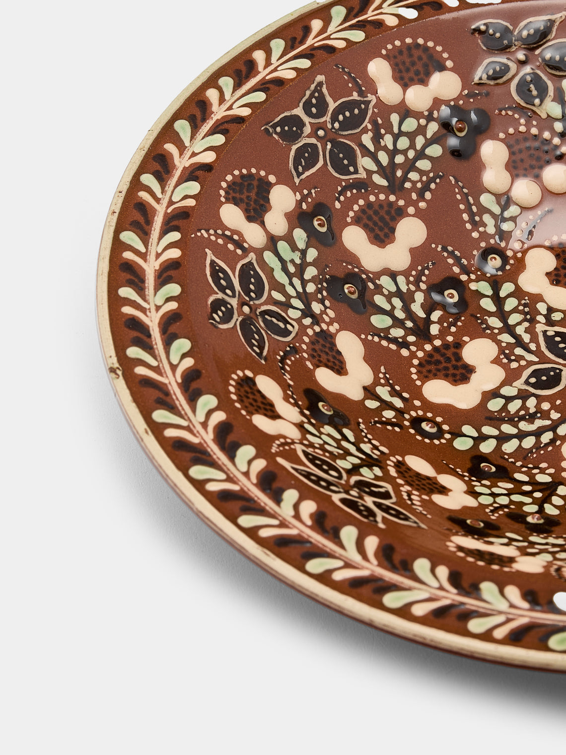 Poterie d’Évires - Flowers Hand-Painted Ceramic Serving Bowl - Light brown - ABASK