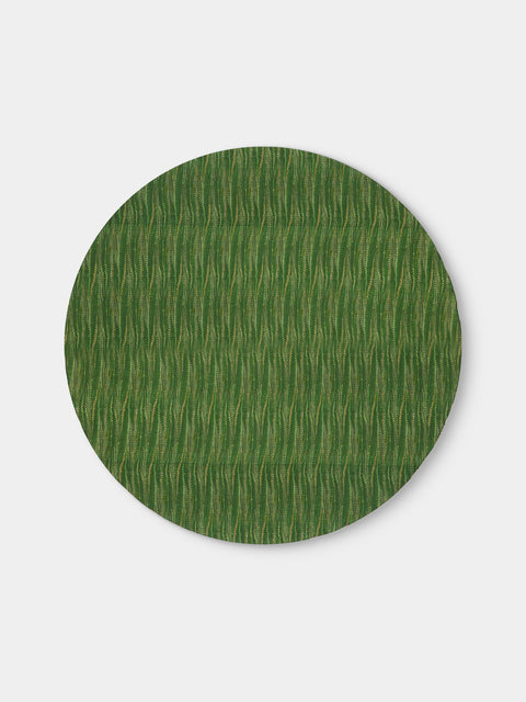 D'Ascoli - Niniane Printed Linen Round Tablecloth (90.5in/2.3m) - Green - ABASK - 