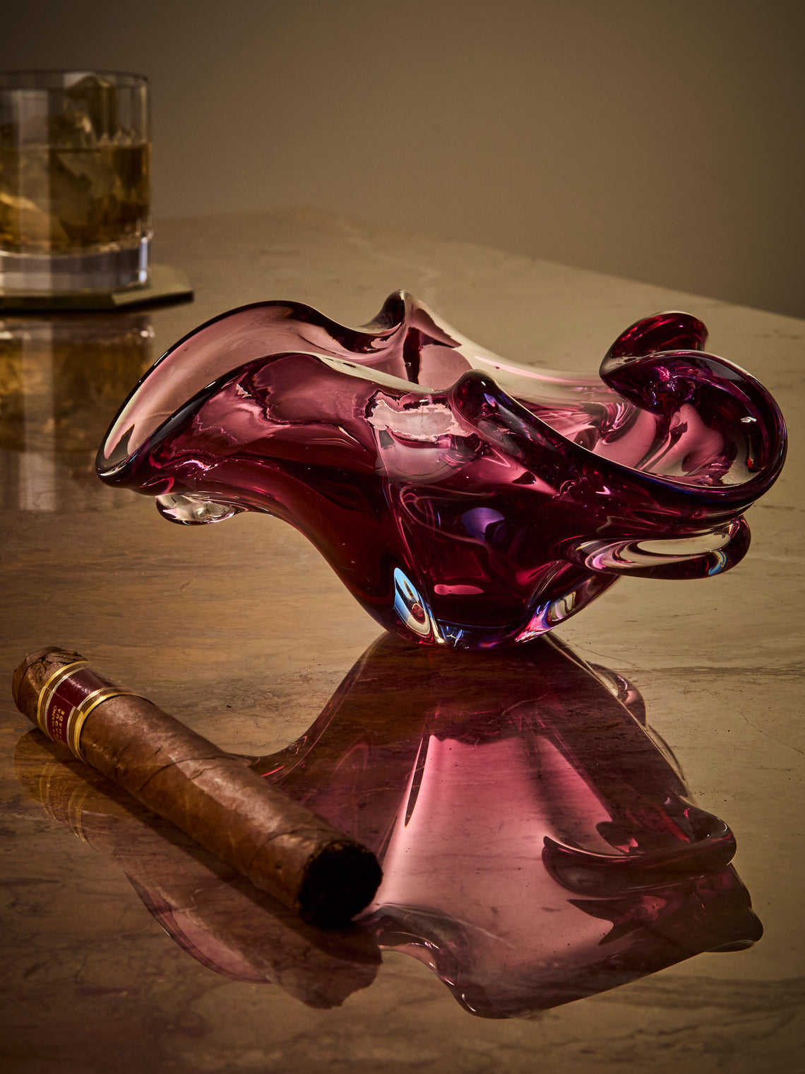 Antique and Vintage - Mid-Century Crystal Ashtray - Purple - ABASK