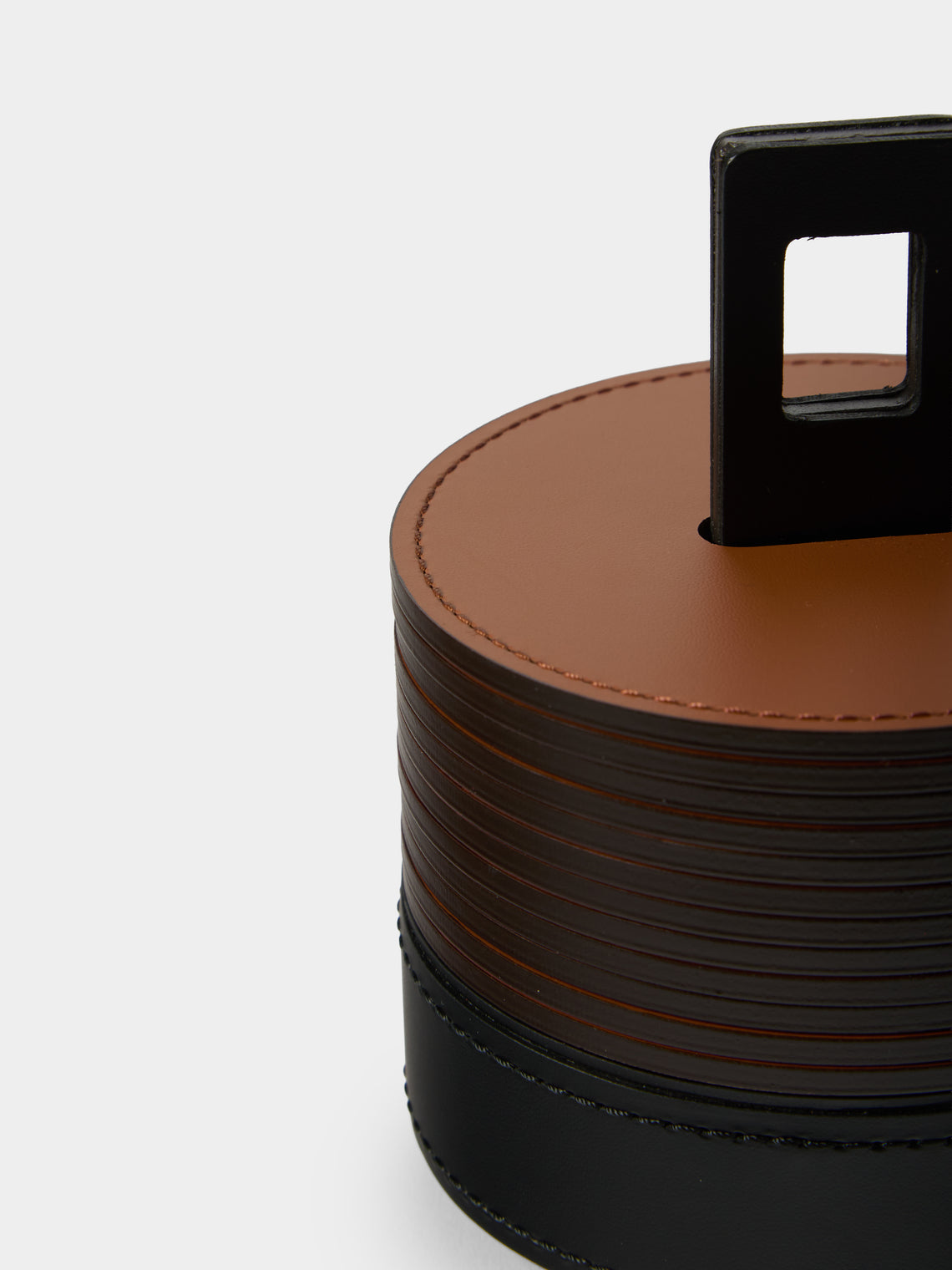 RUDI - | Set of 12 | Nautilus Leather Coasters with Holder - Black - ABASK
