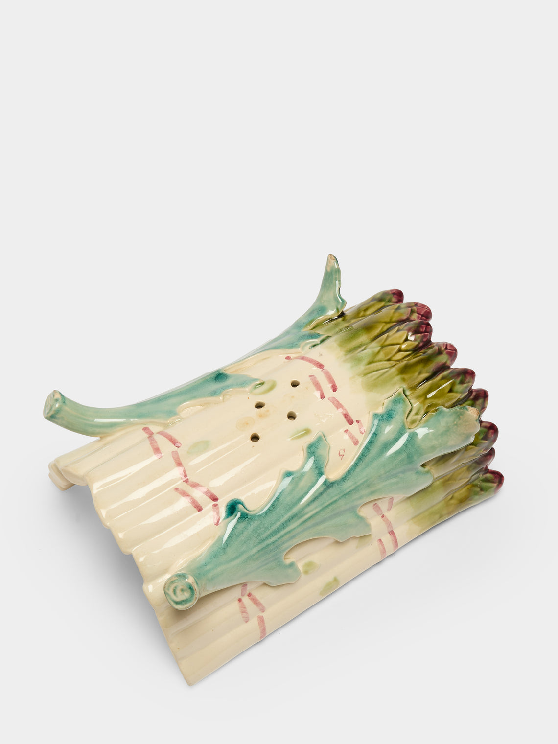 Antique and Vintage - Mid-Century Majolica Ceramic Asparagus Tray (10in/26cm) - White - ABASK