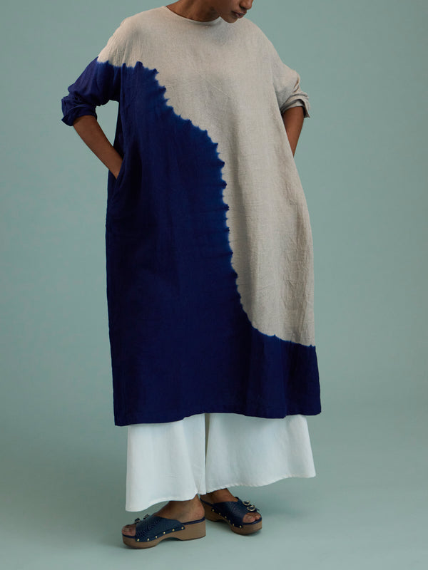 Suzusan - Shibori Linen Wide Dress | Size: S - Navy - ABASK