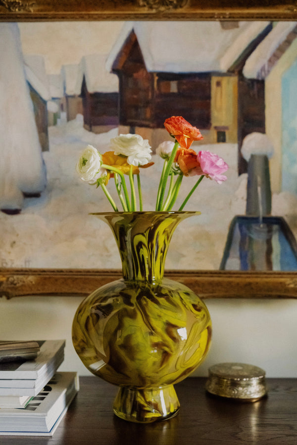 Martyn Thompson Studio - Penny Swirl Hand-Blown Glass Vase (15in/38cm) - Yellow - ABASK