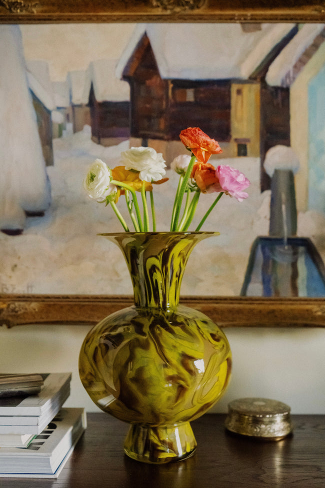 Martyn Thompson Studio - Penny Swirl Hand-Blown Glass Vase (15in/38cm) - Yellow - ABASK