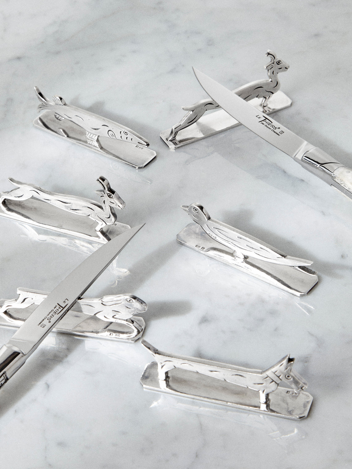 Antique and Vintage - Mid Century Silver Plated Animals Knife Rests (Set of 6) - Silver - ABASK