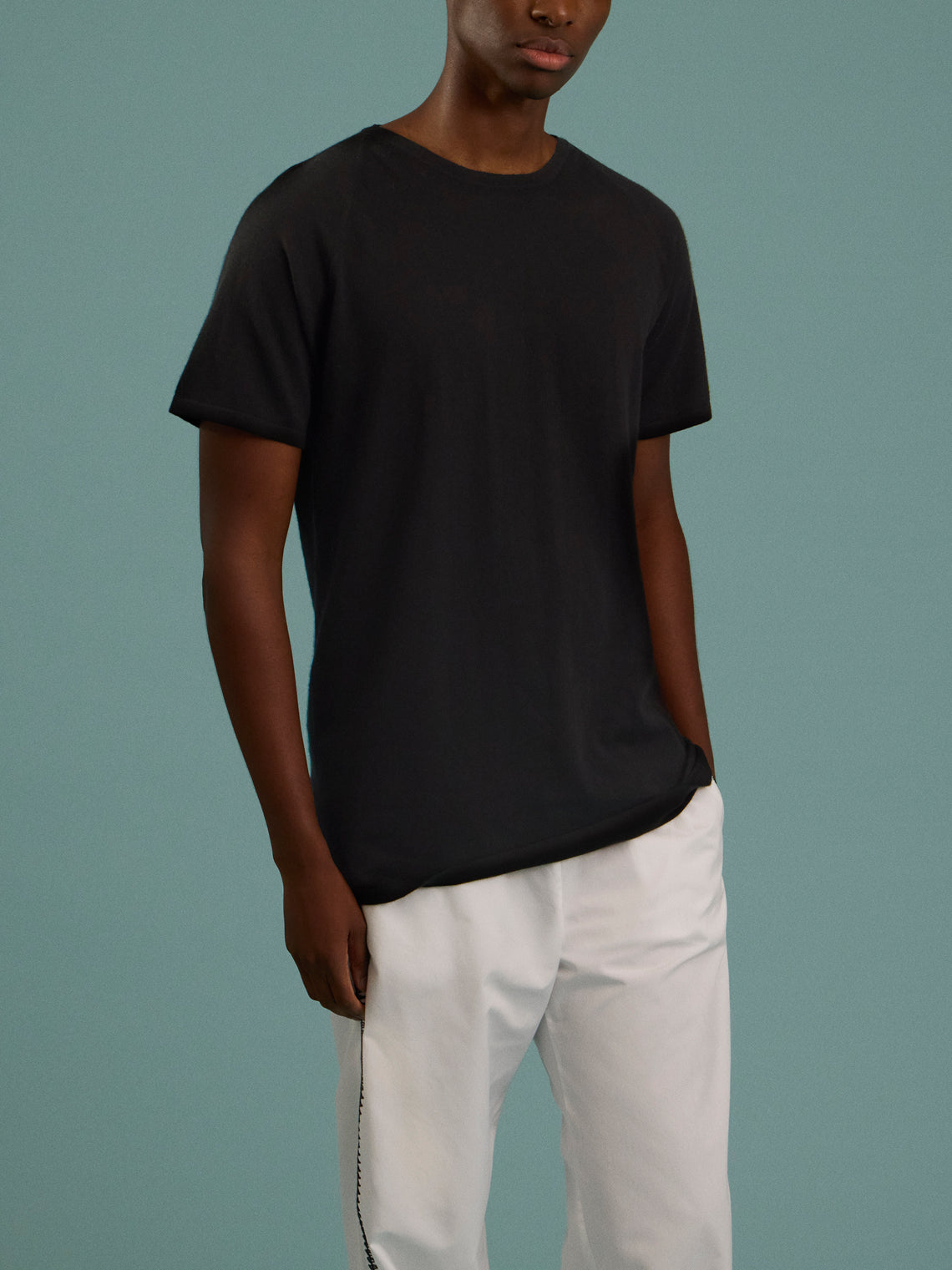 Frenckenberger - Men’s Cashmere and Cotton Raglan T-Shirt - Black - ABASK