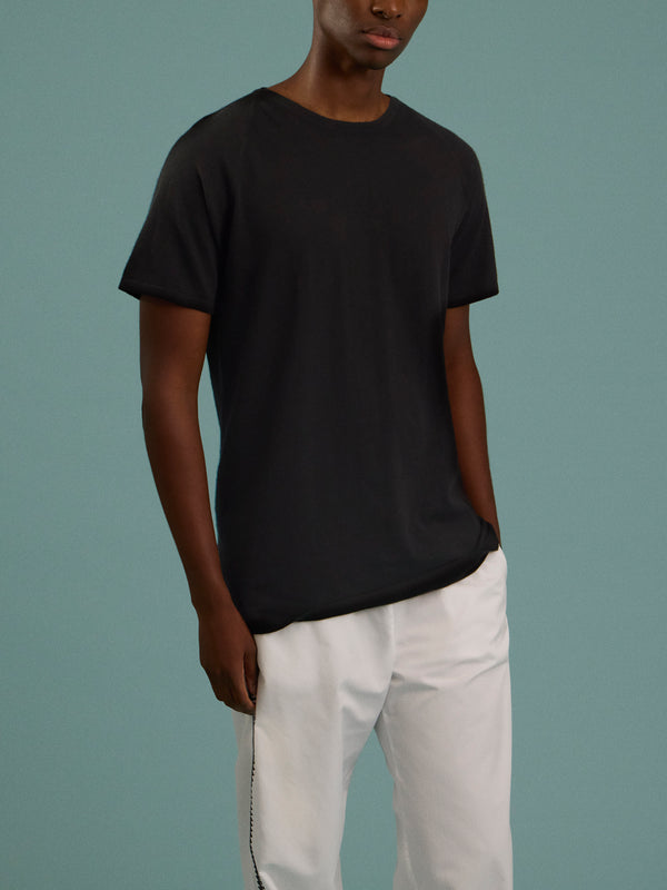 Frenckenberger - Men’s Cashmere and Cotton Raglan T-Shirt - Black - ABASK