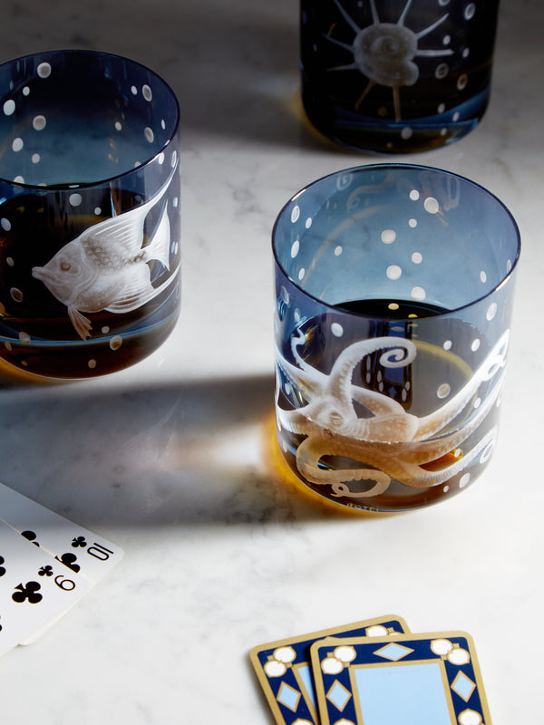 Artel - Sea Life Hand-Engraved Crystal Double Old Fashioned Glasses (Set of 6) -  - ABASK