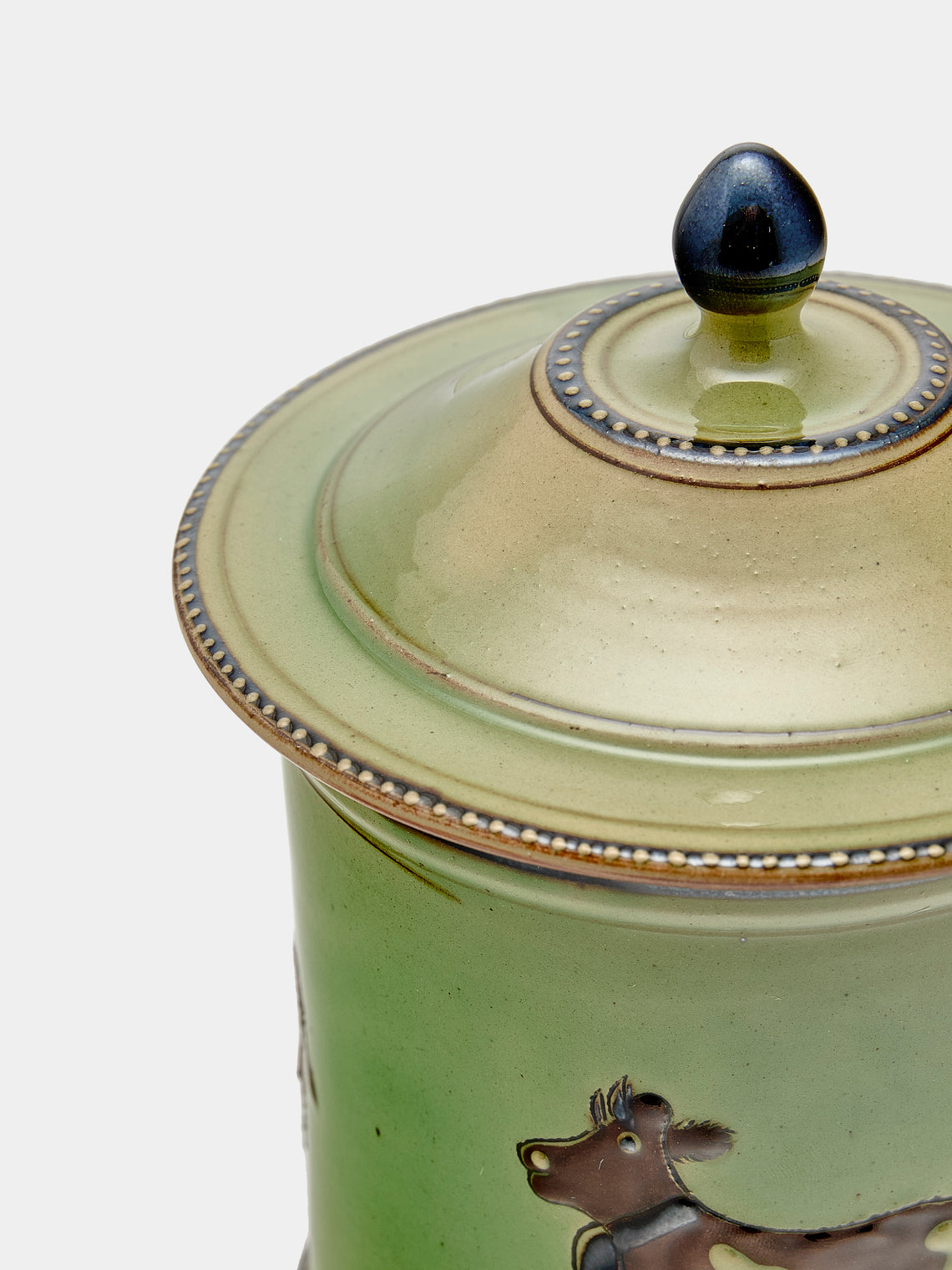 Poterie d’Évires - Cows Hand-Painted Ceramic Small Lidded Jar - Green - ABASK