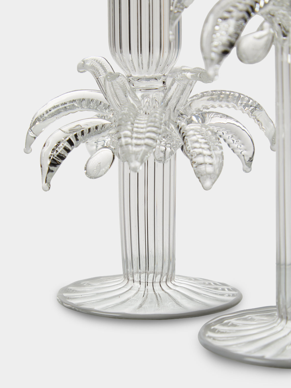 Alya Tannous - | Set of 2 | Palm Tree Hand-Blown Glass Candlesticks - Clear - ABASK