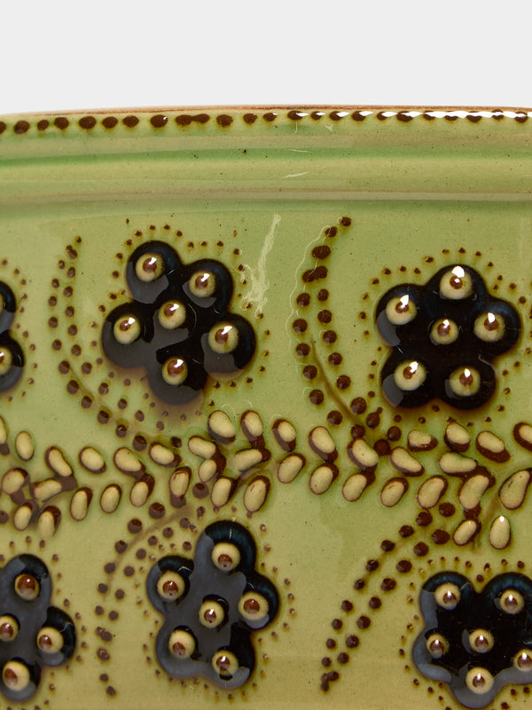 Poterie d’Évires - Flowers Hand-Painted Ceramic Oval Serving Dish - Green - ABASK