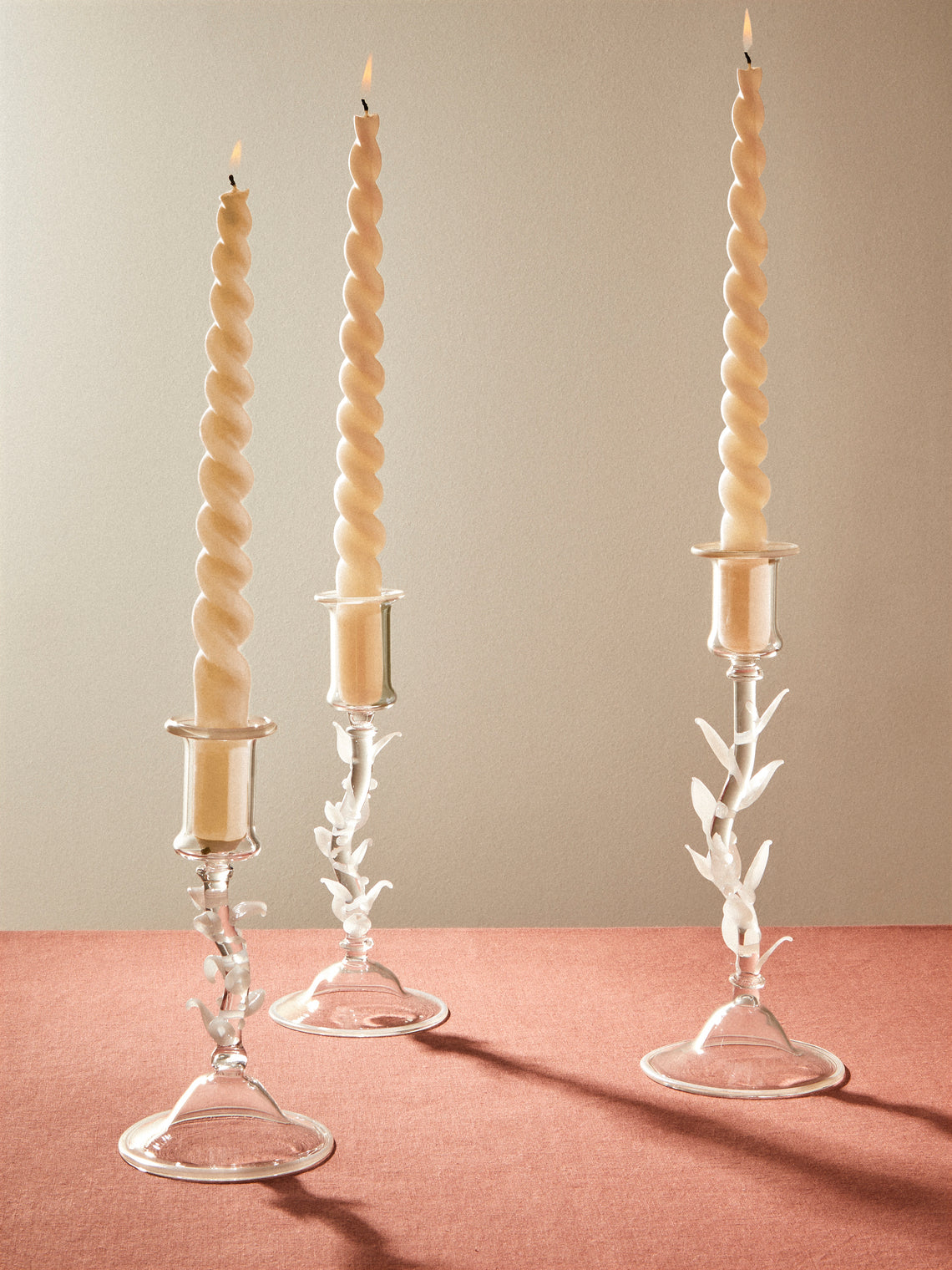 Alya Tannous - | Set of 3 | Liana Hand-Blown Glass Candlesticks - Clear - ABASK