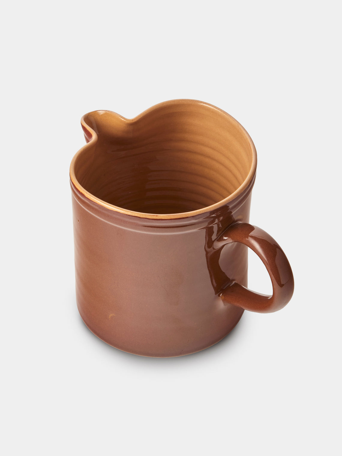 Poterie d’Évires - Flowers Hand-Painted Ceramic Straight-Edge Medium Jug - Light Brown - ABASK