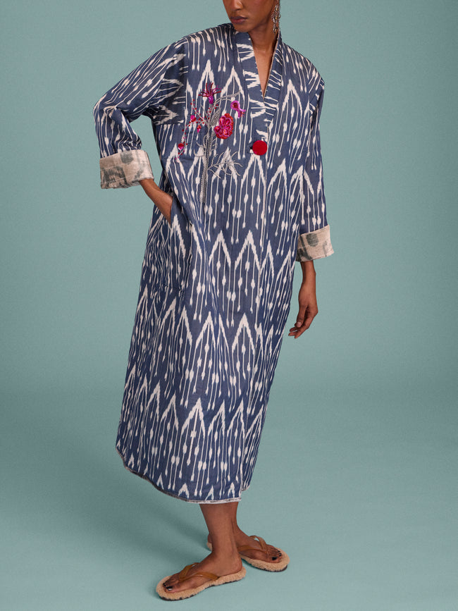 Nazzy Beglari - Hand-Loomed Ikat Velvet Reversible Robe | One Size - Multiple - ABASK