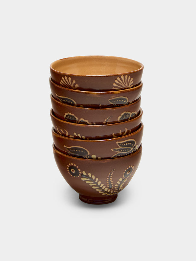 Poterie d’Évires - Flowers Hand-Painted Ceramic Bowls (Set of 6) - Light brown - ABASK - 