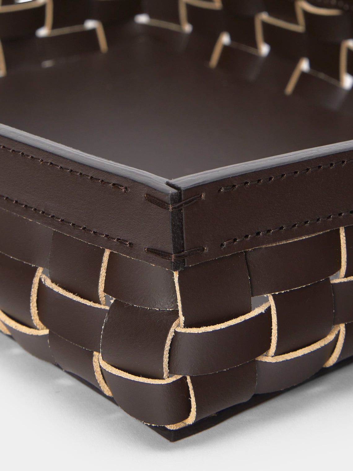Riviere - Woven Leather Tray (10in/25cm) - Dark brown - ABASK