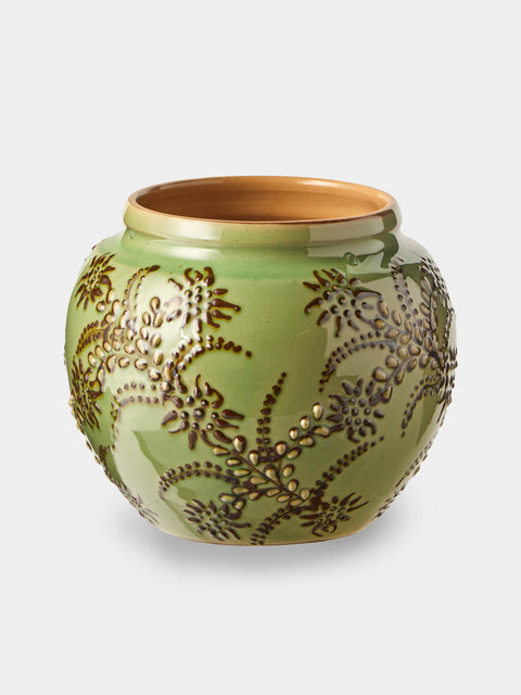 Poterie d’Évires - Flowers Hand-Painted Ceramic Vase (6.5in/17cm) - Green - ABASK - 
