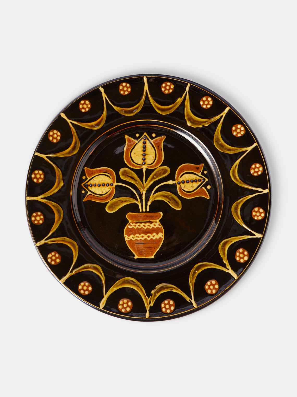 Fitch & McAndrew - Tulips Slipware Serving Plate (13in/33cm) - Black - ABASK - 