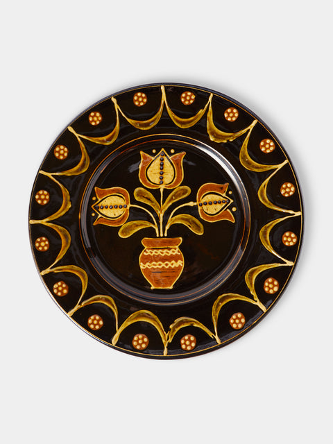 Fitch & McAndrew - Tulips Slipware Serving Plate (13in/33cm) - Black - ABASK - 