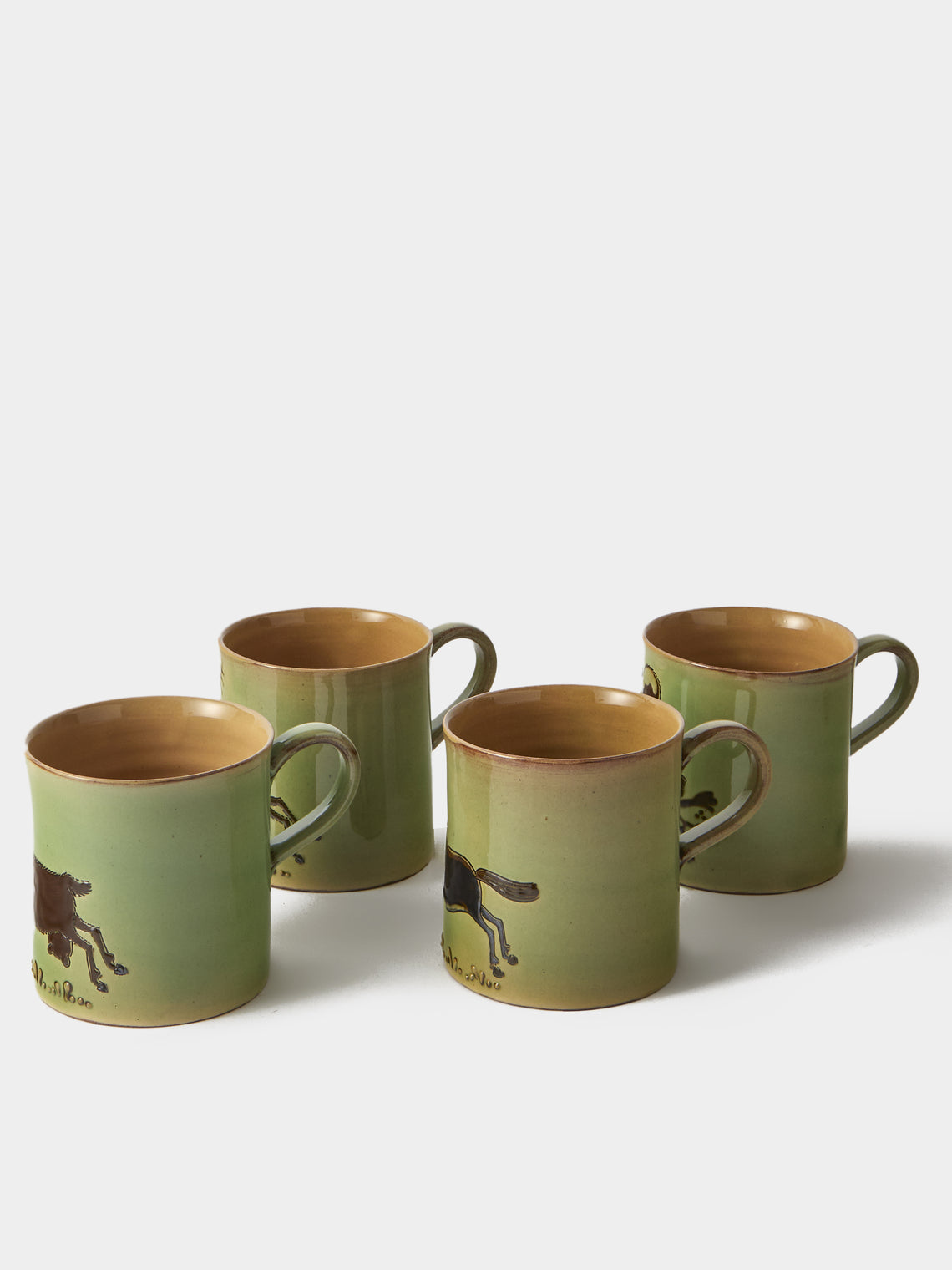 Poterie d’Évires - Animals Hand-Painted Ceramic Mugs (Set of 4) - Green - ABASK