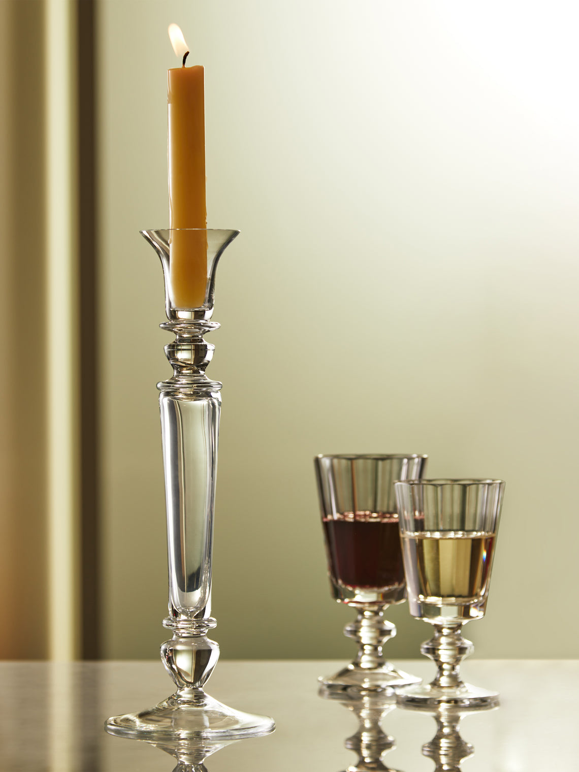 Theresienthal - Memphis Hand-Blown Crystal Candlestick (Set of 2) - Clear - ABASK