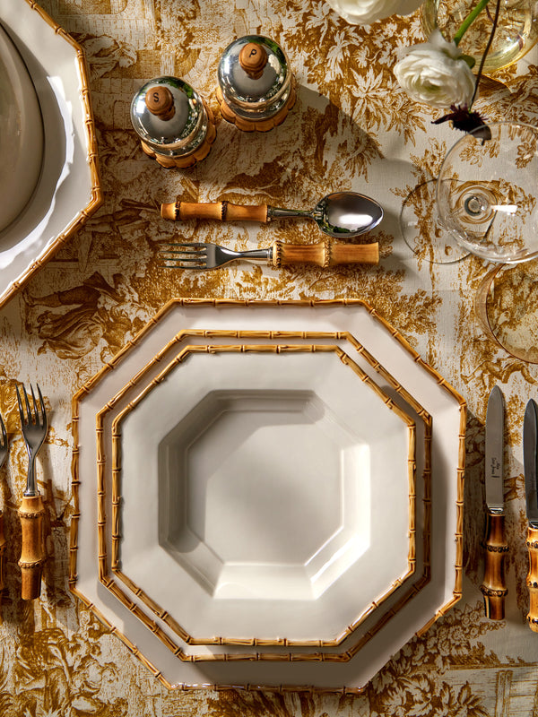 Verdolini - Bamboo Hand-Painted Ceramic Soup Plate (9.5in/24cm) - White - ABASK