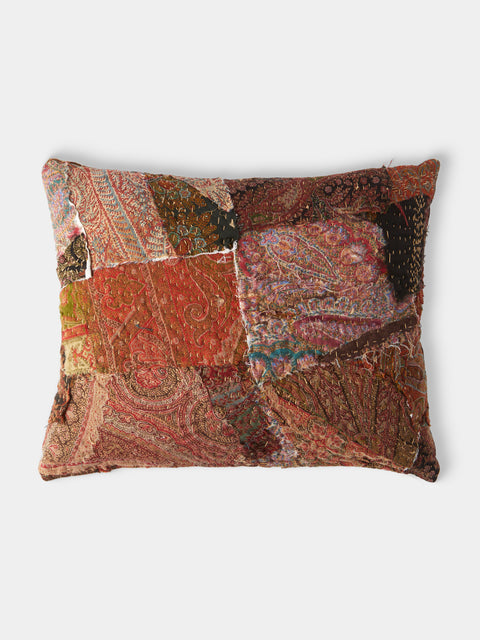 By Walid - 19th-Century Paisley Patchwork Wool and Damask Cushion (17.5in/45cm) - Multiple - ABASK - 