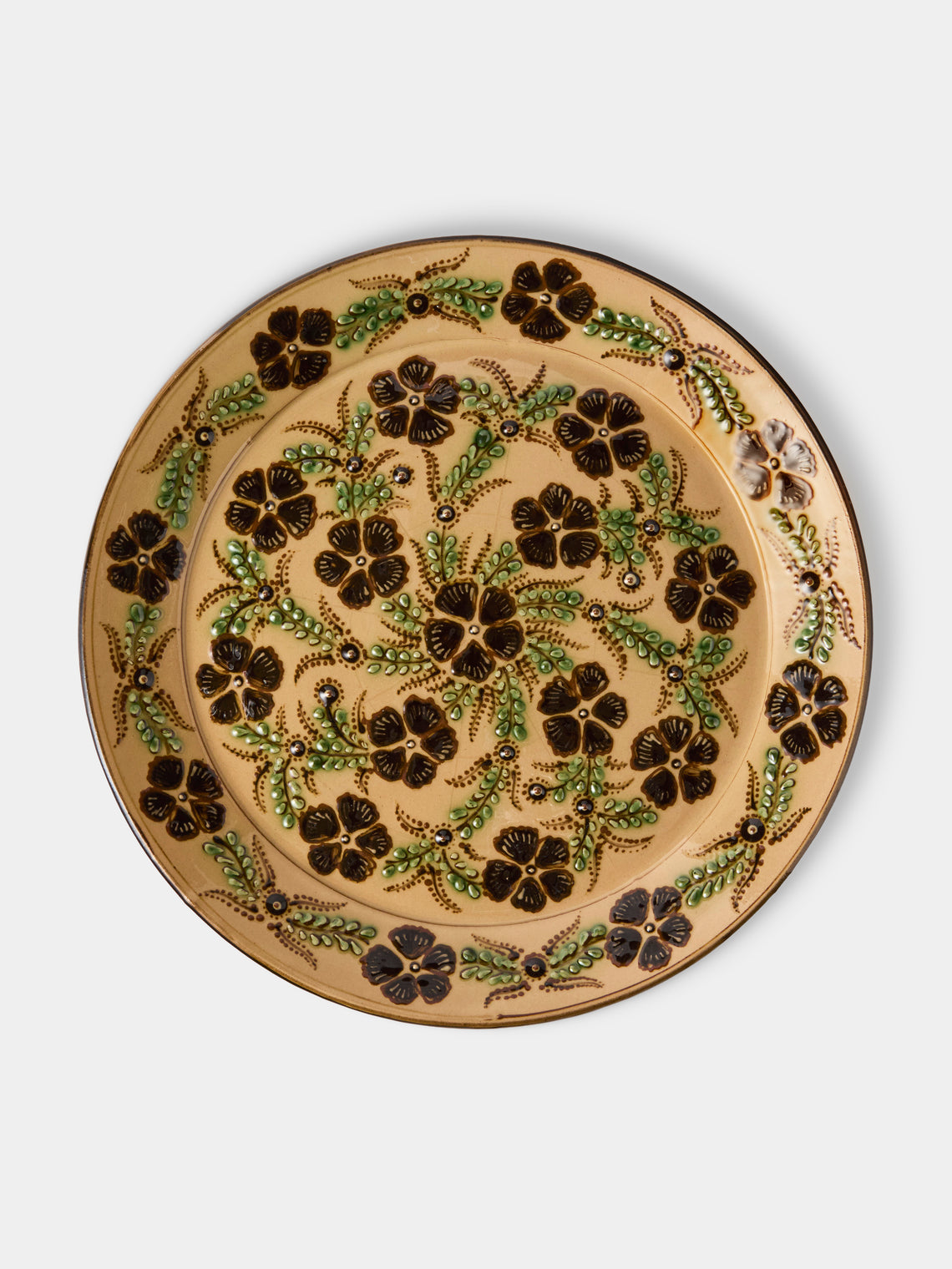 Poterie d’Évires - Flowers Hand-Painted Ceramic Round Platter - Cream - ABASK - 