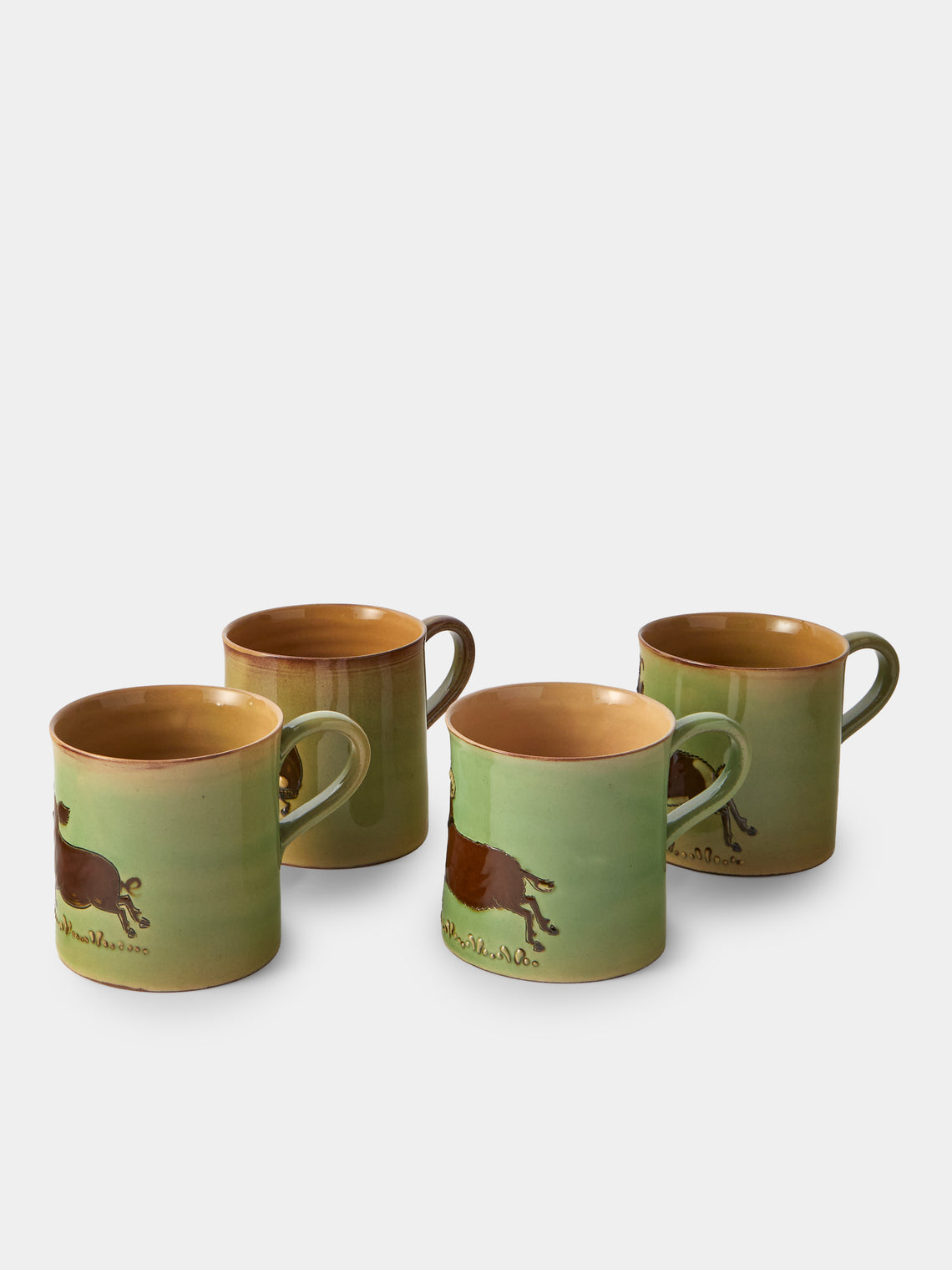 Poterie d’Évires - Animals Hand-Painted Ceramic Mugs (Set of 4) - Green - ABASK