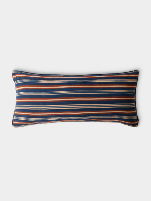 R Collective - Handwoven Indigo Striped Cotton Cushion (35.5in/90cm) - Blue - ABASK - 