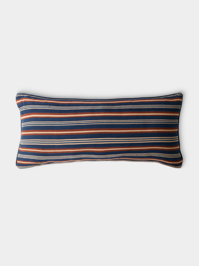 R Collective - Handwoven Indigo Striped Cotton Cushion (35.5in/90cm) - Blue - ABASK - 