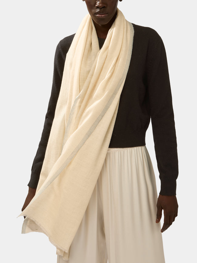Me & K - Cashmere Border-Stripe Scarf - Ivory - ABASK