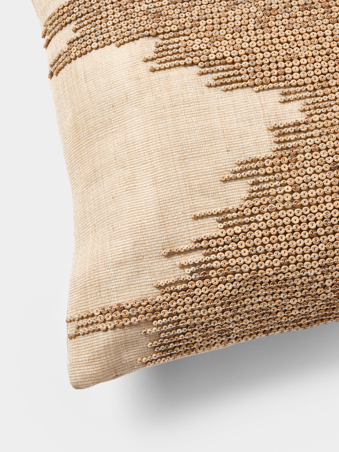 Kubo Curated - Wave Beaded T'nalak Cloth Cushion (17.5in/45cm) - Beige - ABASK