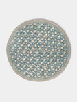 Chamois - Indian Rose Block-Printed Linen Round Tablecloth - Blue - ABASK - 