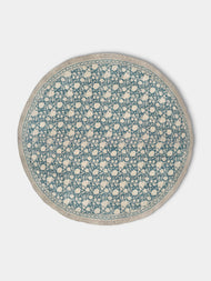 Chamois - Indian Rose Block-Printed Linen Round Tablecloth - Blue - ABASK - 