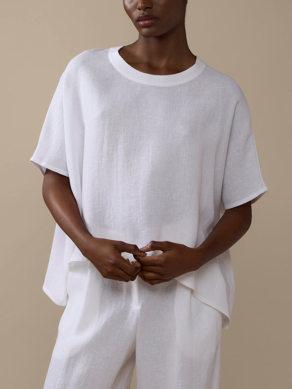 Dusan - Easy Linen T-Shirt | One Size - White - ABASK