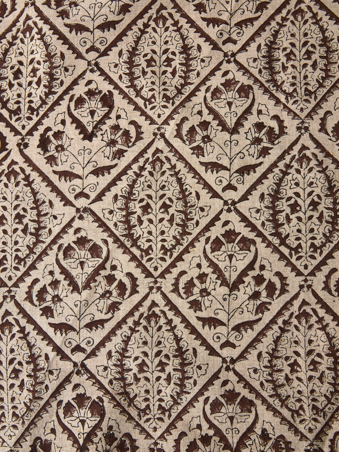 Chamois - Jaipur Block-Printed Linen Round Tablecloth (86.5in/2.2m) - Brown - ABASK