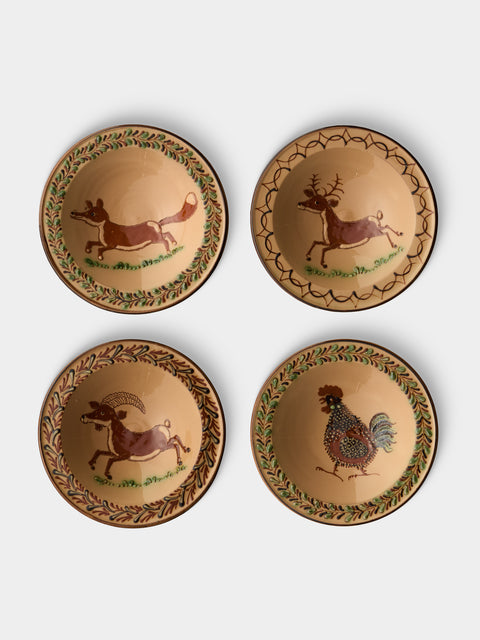 Poterie d’Évires - Animals Hand-Painted Ceramic Breakfast Bowls (Set of 4) - Cream - ABASK - 