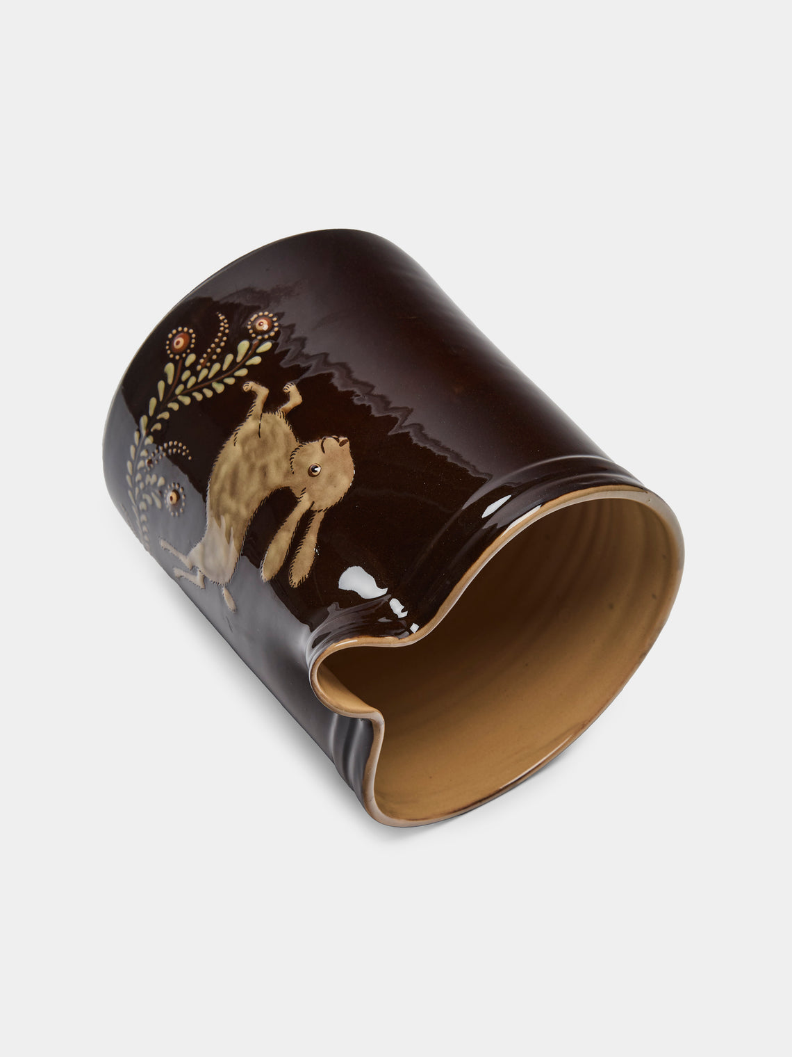 Poterie d’Évires - Rabbits Hand-Painted Ceramic Straight-Edge Jug (70.5oz/2L) - Dark brown - ABASK