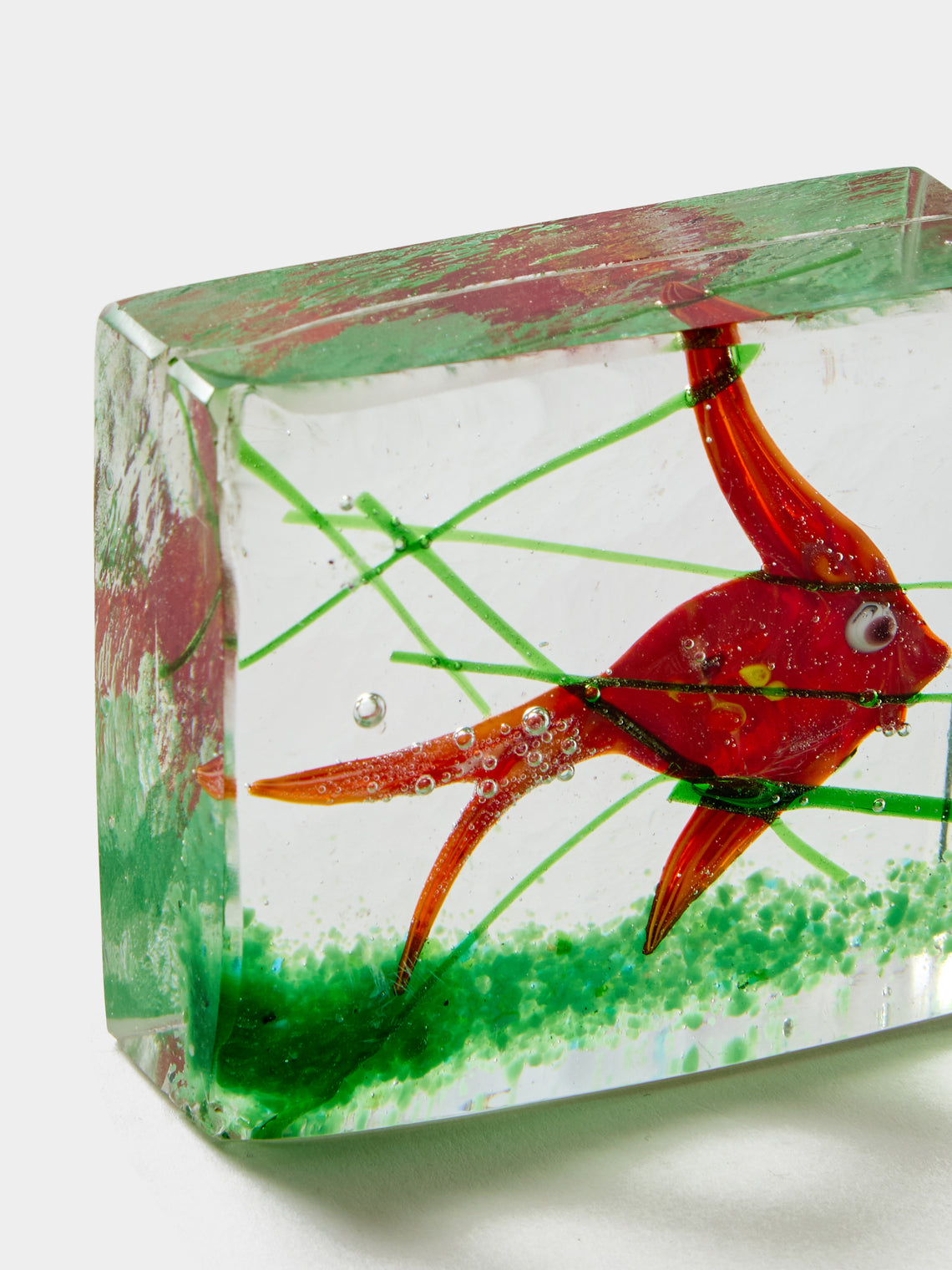 Antique and Vintage - 1960s Alfredo Barbini for Cenedese Fish Murano Glass Paperweight - Red - ABASK