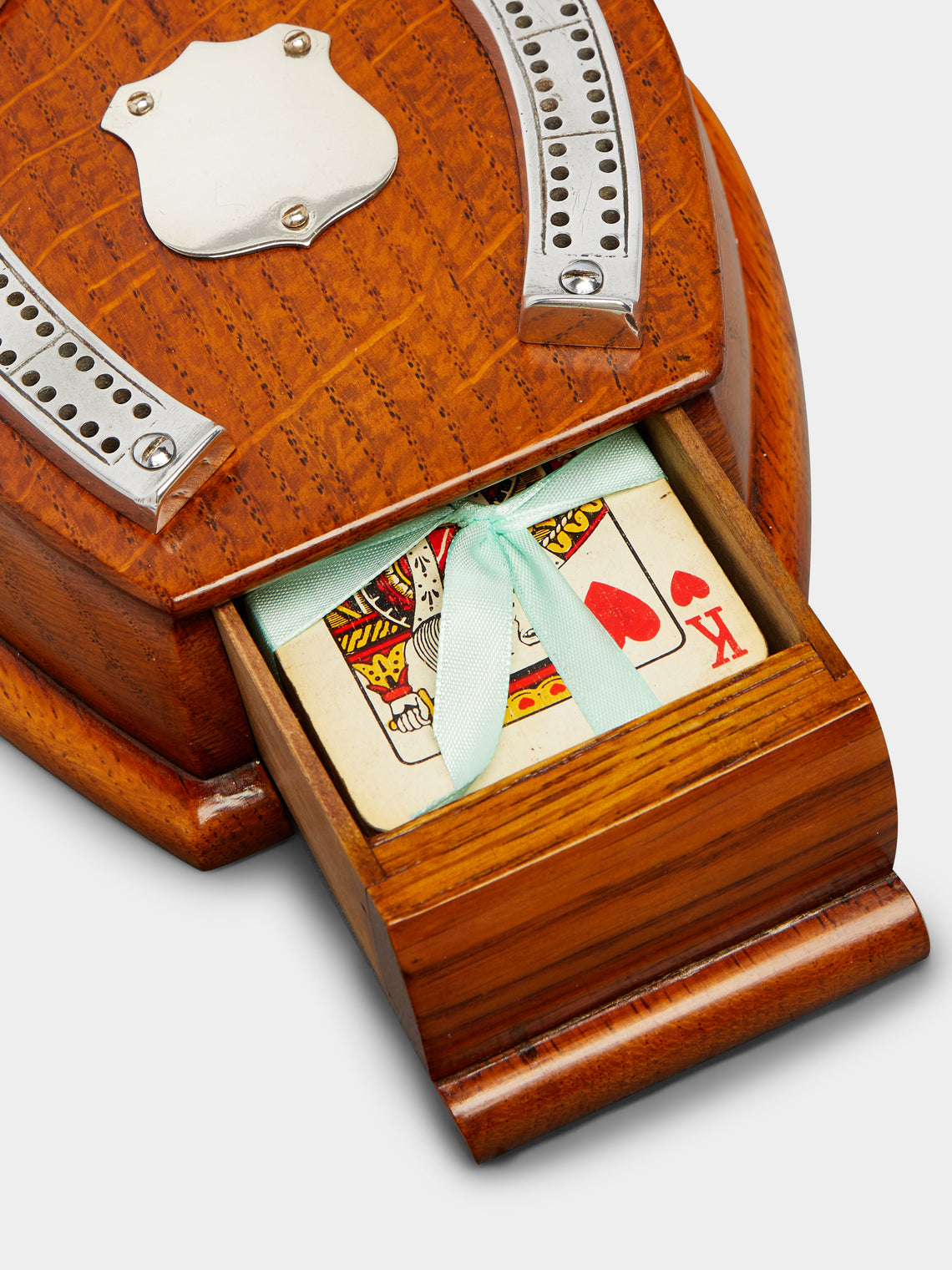 Antique and Vintage - 1910s Horse English Oak and Silver-Plated Cribbage & Cards Box -  - ABASK