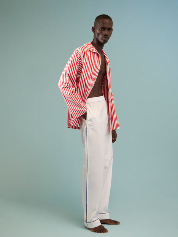 Sebline - Marocaine Hand-Embroidered Cotton Pajama Shirt - Red - ABASK