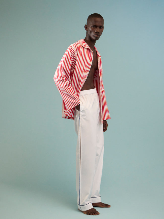 Sebline - Marocaine Hand-Embroidered Cotton Pajama Shirt - Red - ABASK