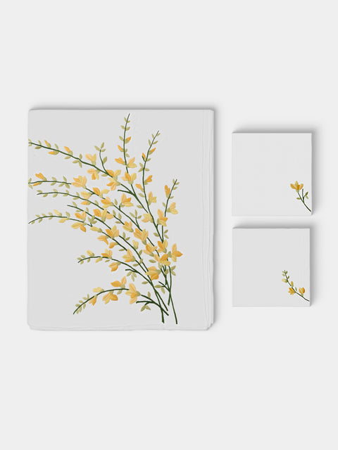 Taf Firenze - | Set of 12 | Floral Hand-Embroidered Linen Tablecloth and Napkins - White - ABASK - 