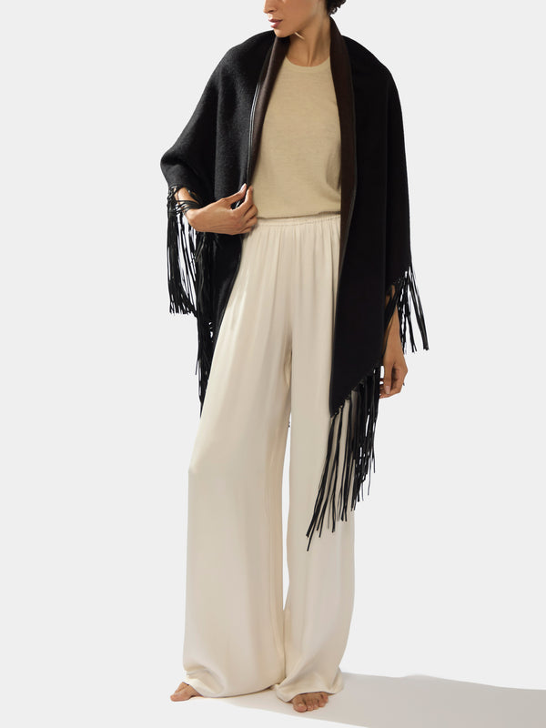 Alonpi - Double-Faced Cashmere Long Shawl with Leather Fringing | One Size -  - ABASK