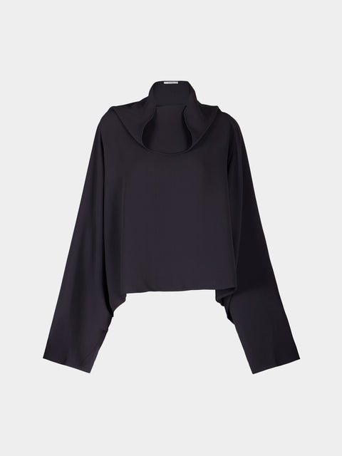 Dusan - Batwing Silk Short Oversized Top | One Size - Navy - ABASK - 