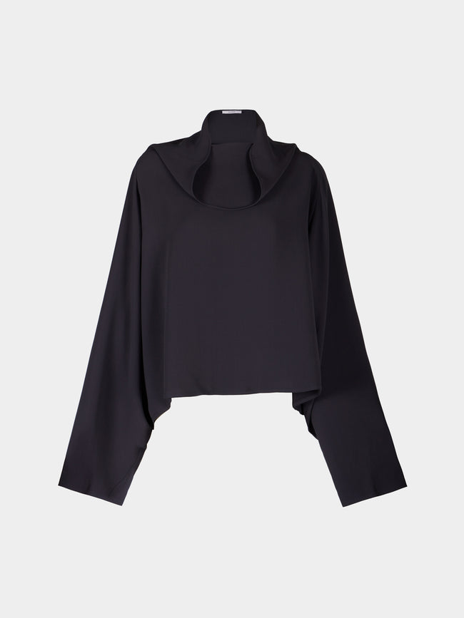 Dusan - Batwing Silk Short Oversized Top | One Size - Navy - ABASK - 