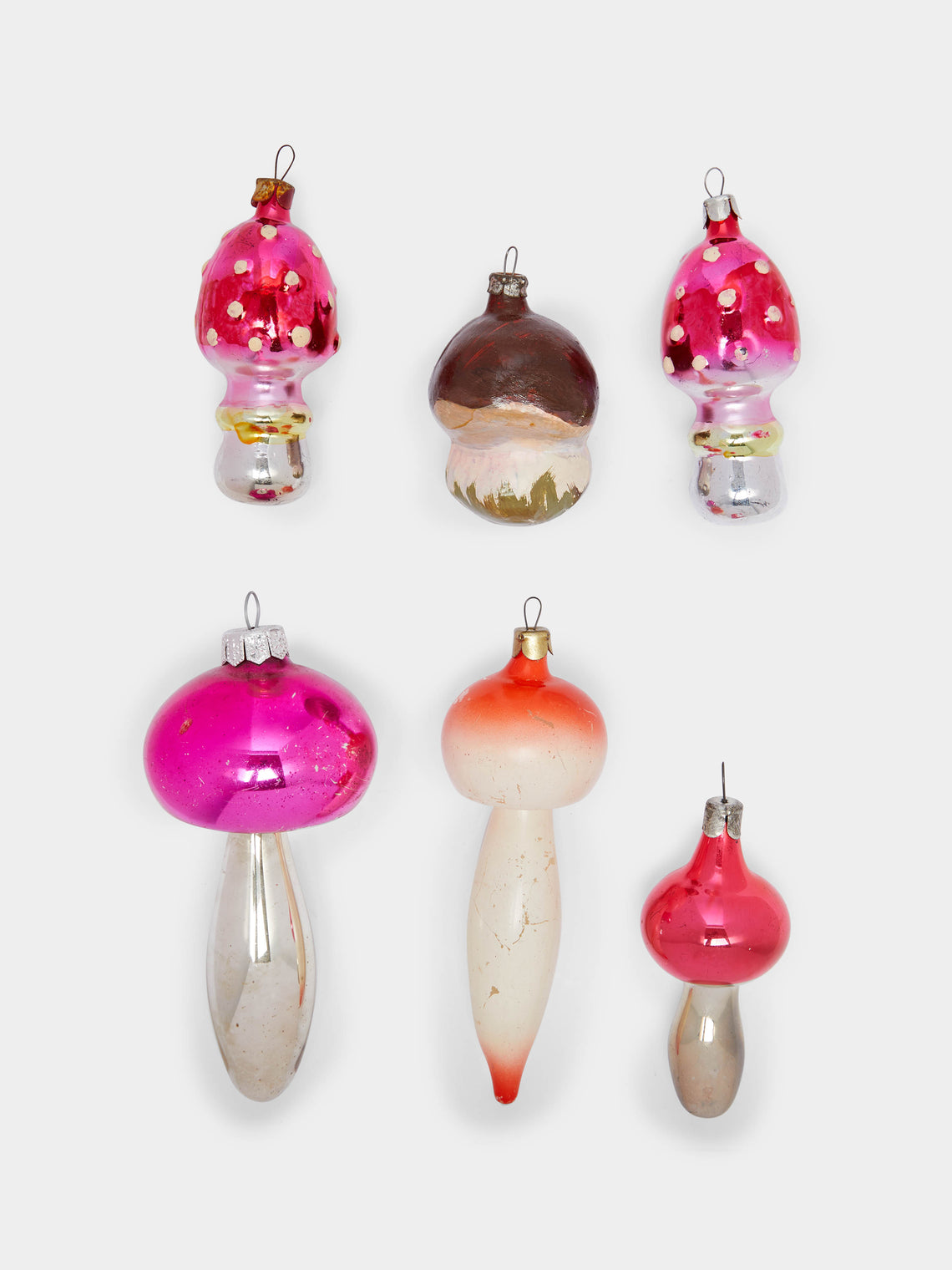 Antique and Vintage - 1950s Mushrooms Glass Large Tree Decorations (Set of 6) -  - ABASK - 